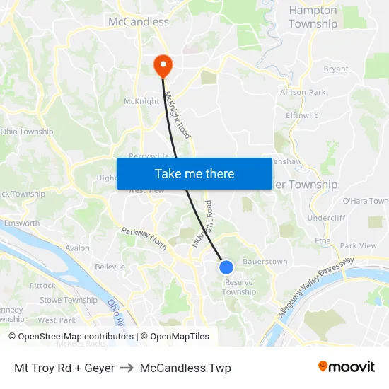 Mt Troy Rd + Geyer to McCandless Twp map