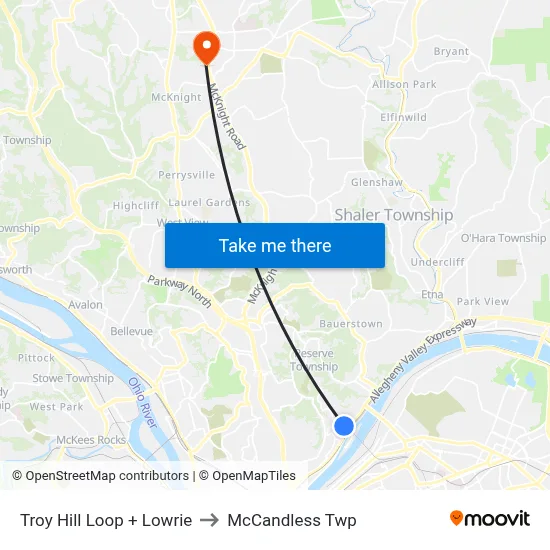Troy Hill Loop + Lowrie to McCandless Twp map
