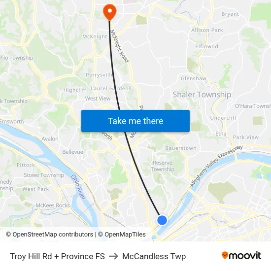 Troy Hill Rd + Province FS to McCandless Twp map