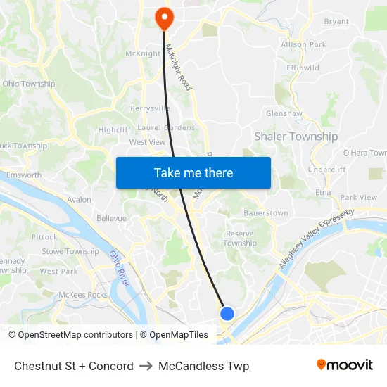 Chestnut St + Concord to McCandless Twp map