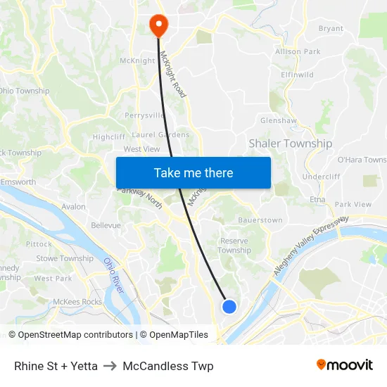 Rhine St + Yetta to McCandless Twp map