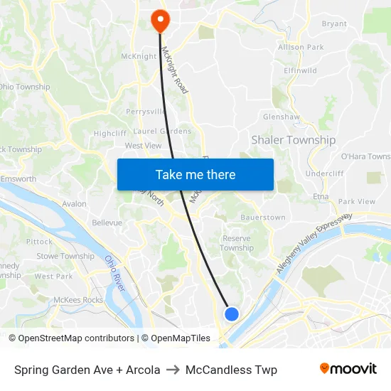 Spring Garden Ave + Arcola to McCandless Twp map