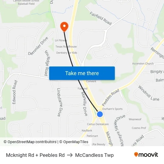 Mcknight Rd + Peebles Rd to McCandless Twp map