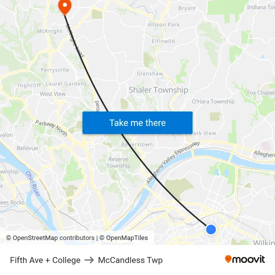 Fifth Ave + College to McCandless Twp map