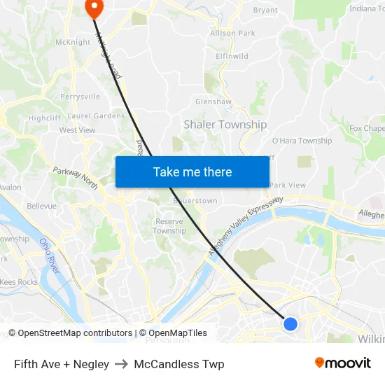 Fifth Ave + Negley to McCandless Twp map