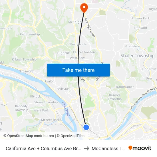 California Ave + Columbus Ave Bridge to McCandless Twp map