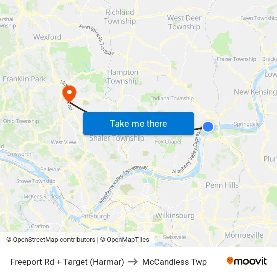 Freeport Rd + Target (Harmar) to McCandless Twp map