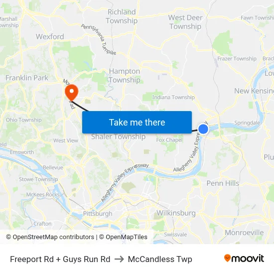 Freeport Rd + Guys Run Rd to McCandless Twp map
