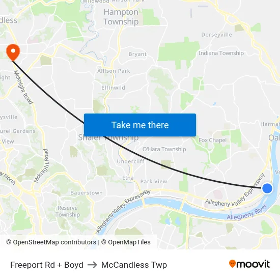 Freeport Rd + Boyd to McCandless Twp map