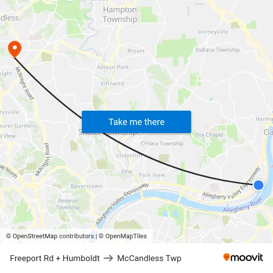 Freeport Rd + Humboldt to McCandless Twp map