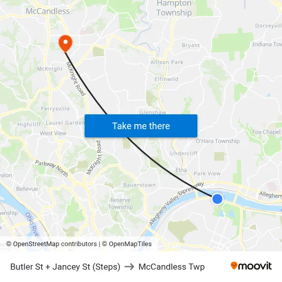 Butler St + Jancey St (Steps) to McCandless Twp map