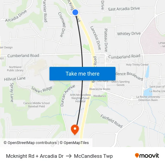 Mcknight Rd + Arcadia Dr to McCandless Twp map
