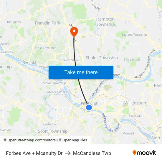 Forbes Ave + Mcanulty Dr to McCandless Twp map