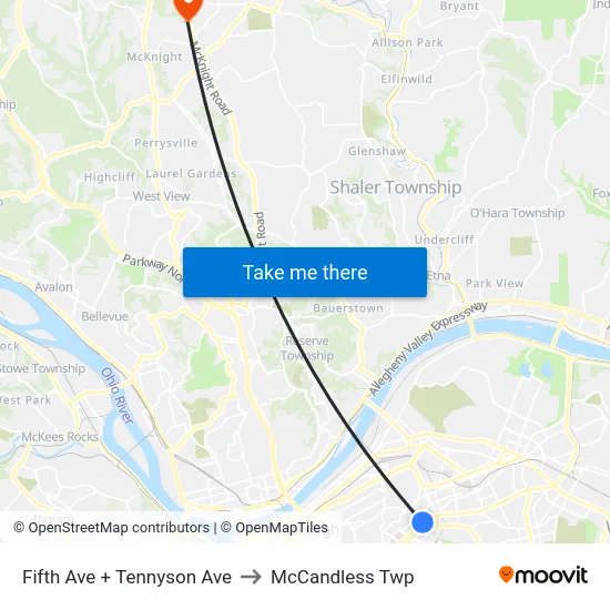 Fifth Ave + Tennyson Ave to McCandless Twp map