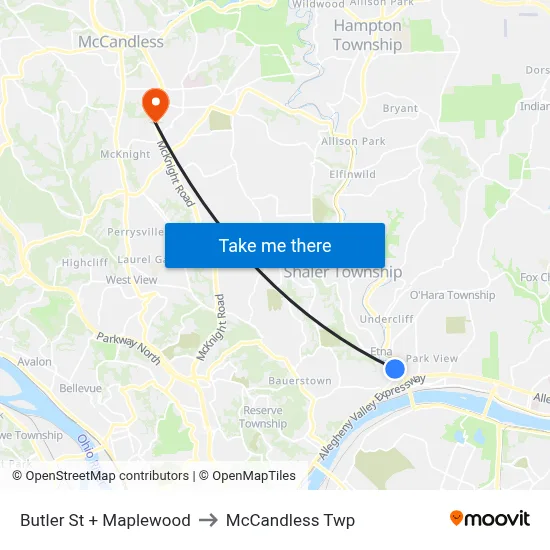 Butler St + Maplewood to McCandless Twp map
