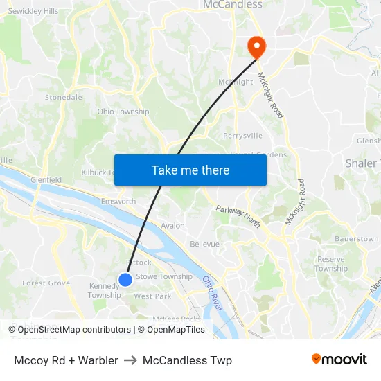 Mccoy Rd + Warbler to McCandless Twp map