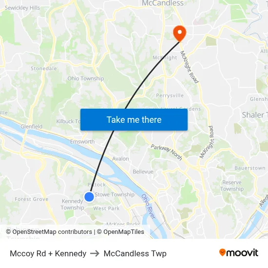 Mccoy Rd + Kennedy to McCandless Twp map