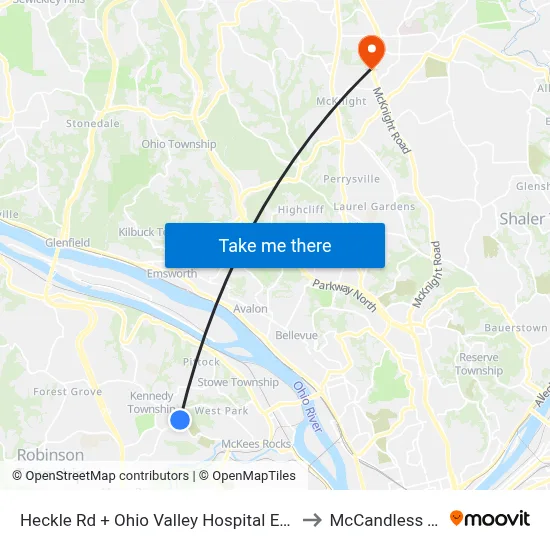 Heckle Rd + Ohio Valley Hospital Entrance to McCandless Twp map