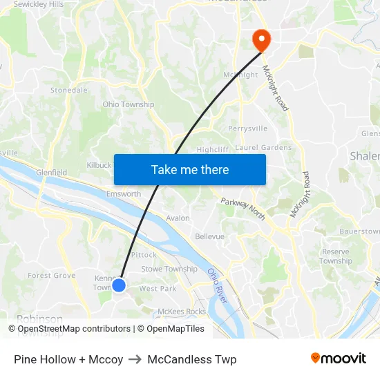Pine Hollow + Mccoy to McCandless Twp map