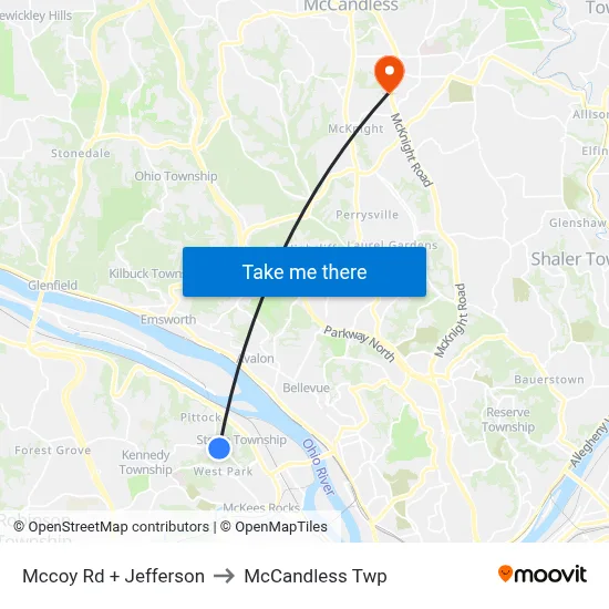 Mccoy Rd + Jefferson to McCandless Twp map