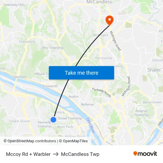 Mccoy Rd + Warbler to McCandless Twp map