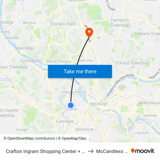 Crafton Ingram Shopping Center + Rite-Aid to McCandless Twp map