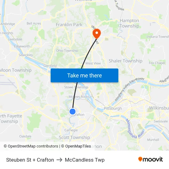 Steuben St + Crafton to McCandless Twp map