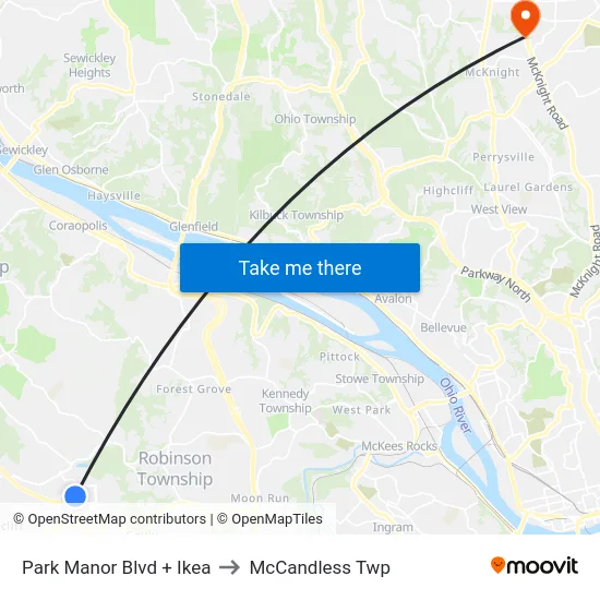 Park Manor Blvd + Ikea to McCandless Twp map