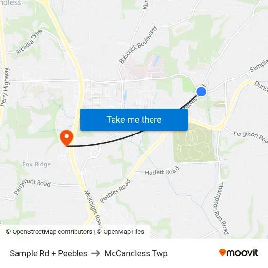 Sample Rd + Peebles to McCandless Twp map