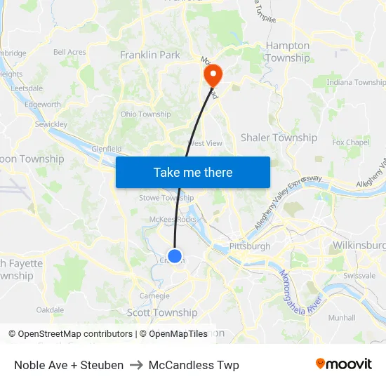 Noble Ave + Steuben to McCandless Twp map