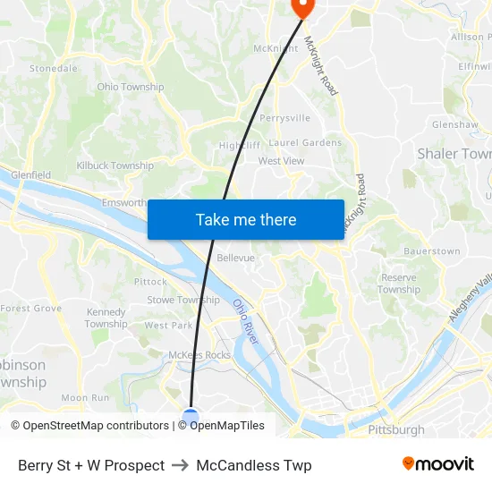 Berry St + W Prospect to McCandless Twp map