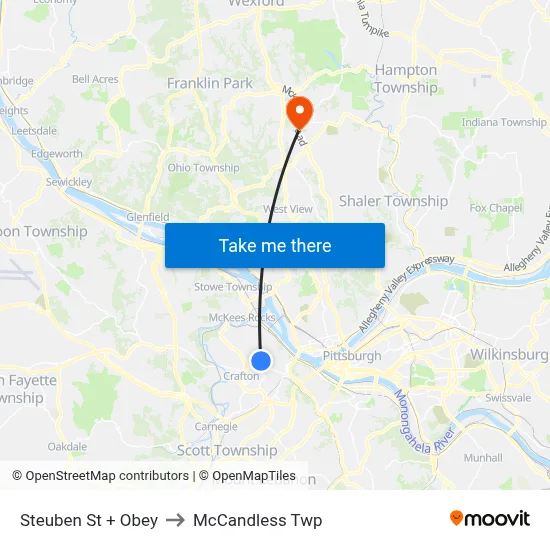 Steuben St + Obey to McCandless Twp map