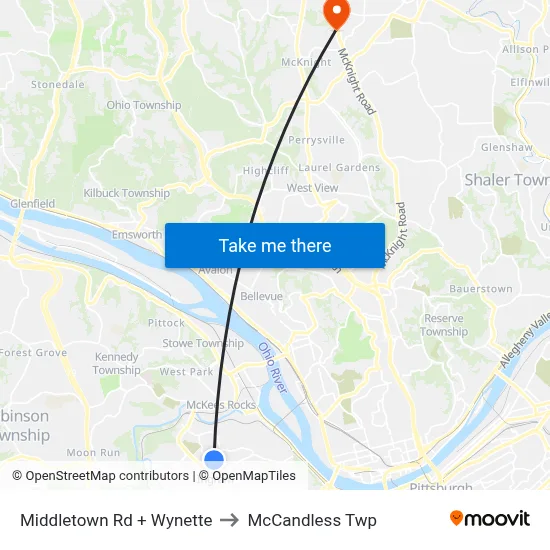 Middletown Rd + Wynette to McCandless Twp map