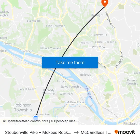 Steubenville Pike + Mckees Rock Rd to McCandless Twp map