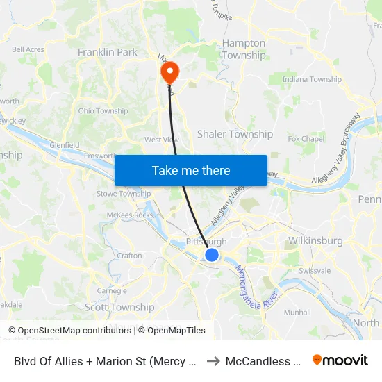Blvd Of Allies + Marion St (Mercy Hosp) to McCandless Twp map