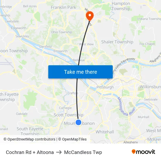 Cochran Rd + Altoona to McCandless Twp map