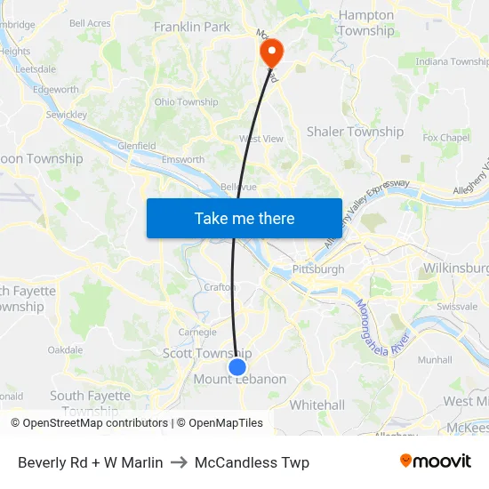Beverly Rd + W Marlin to McCandless Twp map