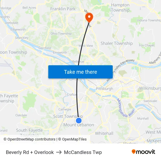 Beverly Rd + Overlook to McCandless Twp map