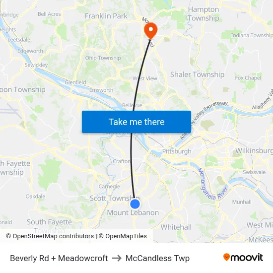 Beverly Rd + Meadowcroft to McCandless Twp map