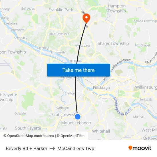Beverly Rd + Parker to McCandless Twp map