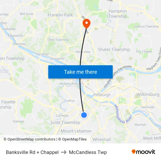 Banksville Rd + Chappel to McCandless Twp map