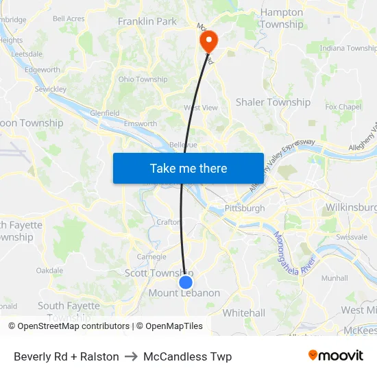 Beverly Rd + Ralston to McCandless Twp map