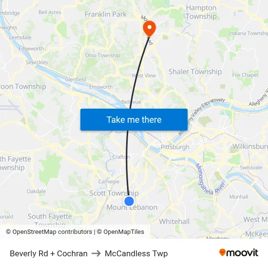 Beverly Rd + Cochran to McCandless Twp map