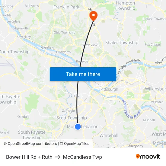 Bower Hill Rd + Ruth to McCandless Twp map