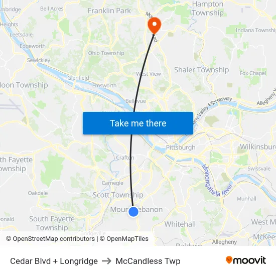 Cedar Blvd + Longridge to McCandless Twp map