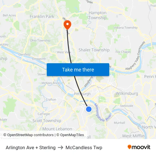 Arlington Ave + Sterling to McCandless Twp map