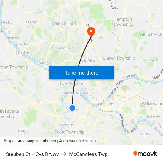 Steuben St + Cvs Drvwy to McCandless Twp map