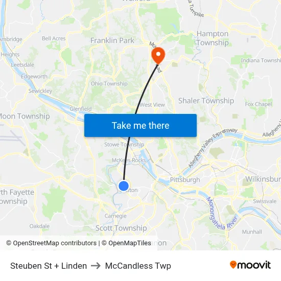 Steuben St + Linden to McCandless Twp map