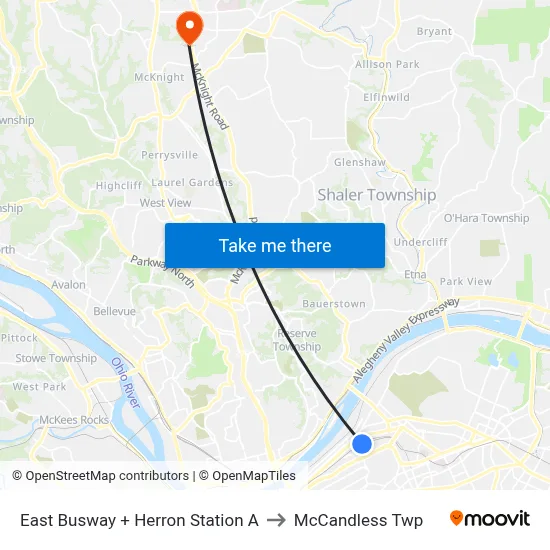 East Busway + Herron Station A to McCandless Twp map
