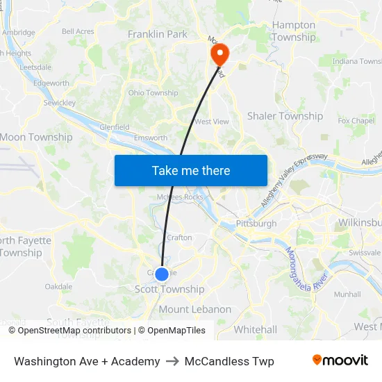 Washington Ave + Academy to McCandless Twp map